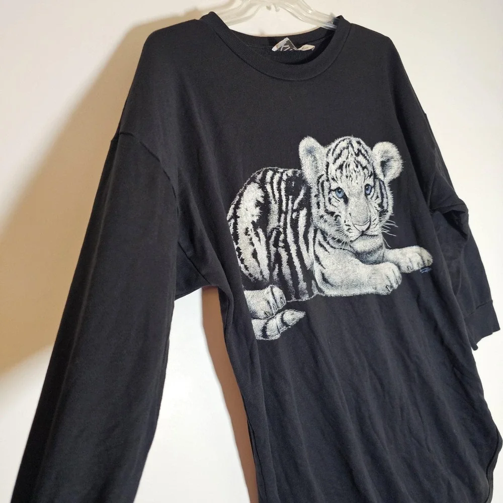 Vintage Kittens Shirt Womens Large Tiger Cub Graphic Long Sleeve 90s USA